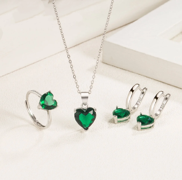 Romantic Heart Earrings Pendant Necklace Ring