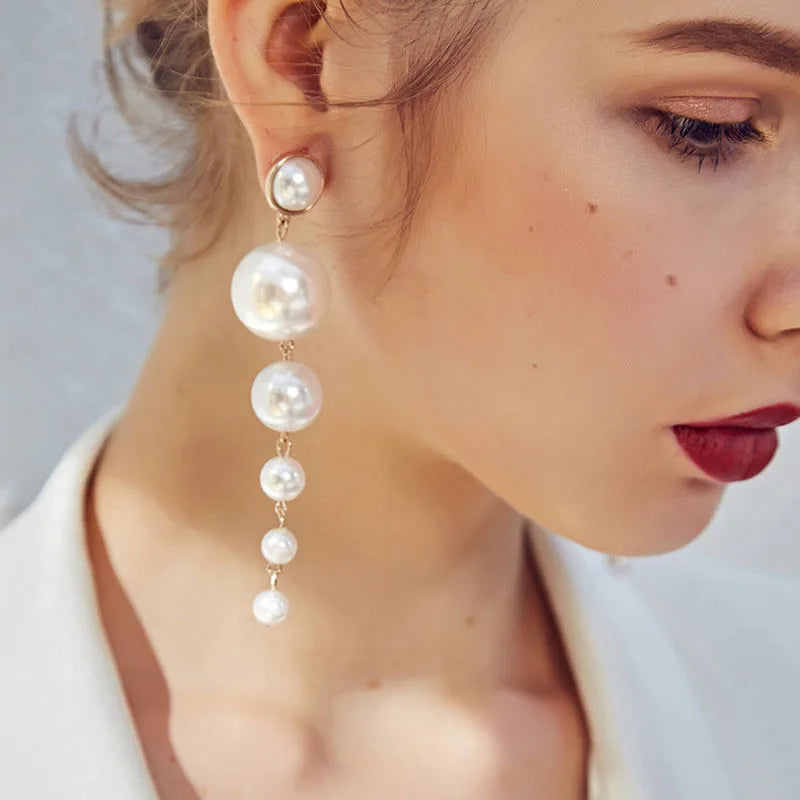 Elegant Imitation Double Pearl Dangle Earrings