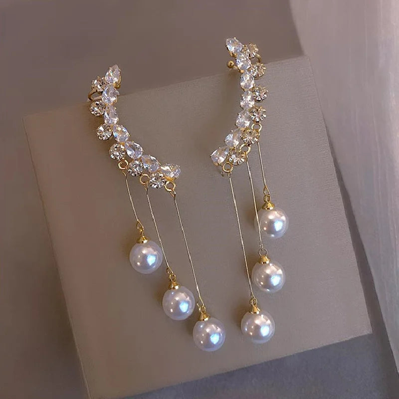 Elegant Imitation Double Pearl Dangle Earrings