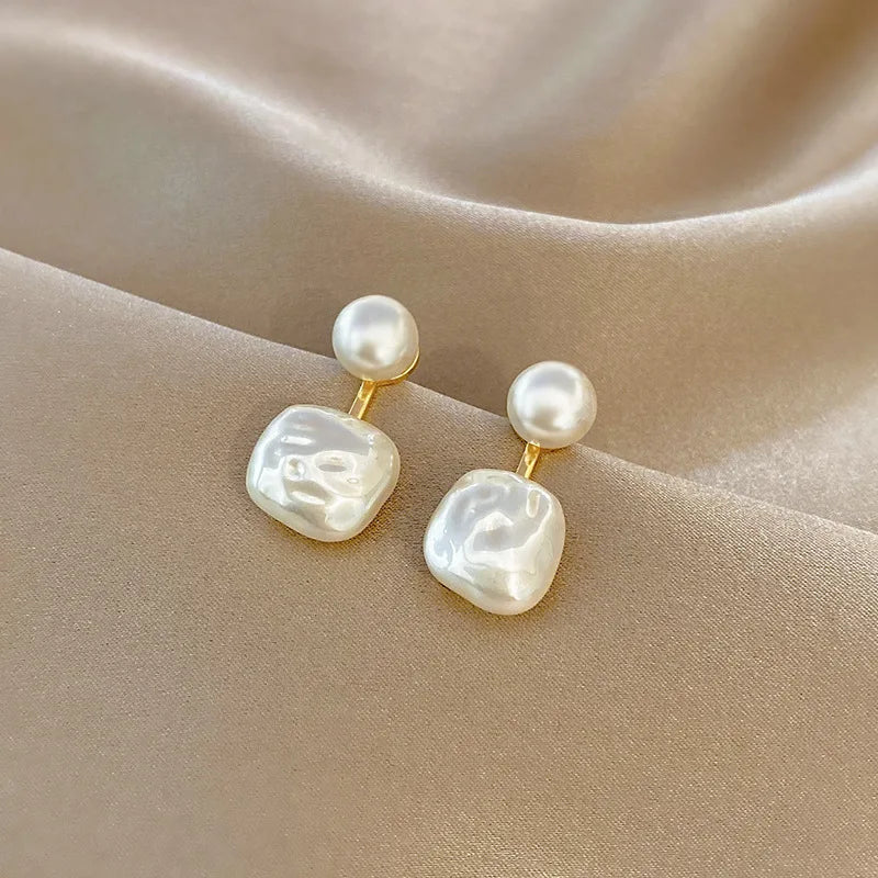 Elegant Imitation Double Pearl Dangle Earrings