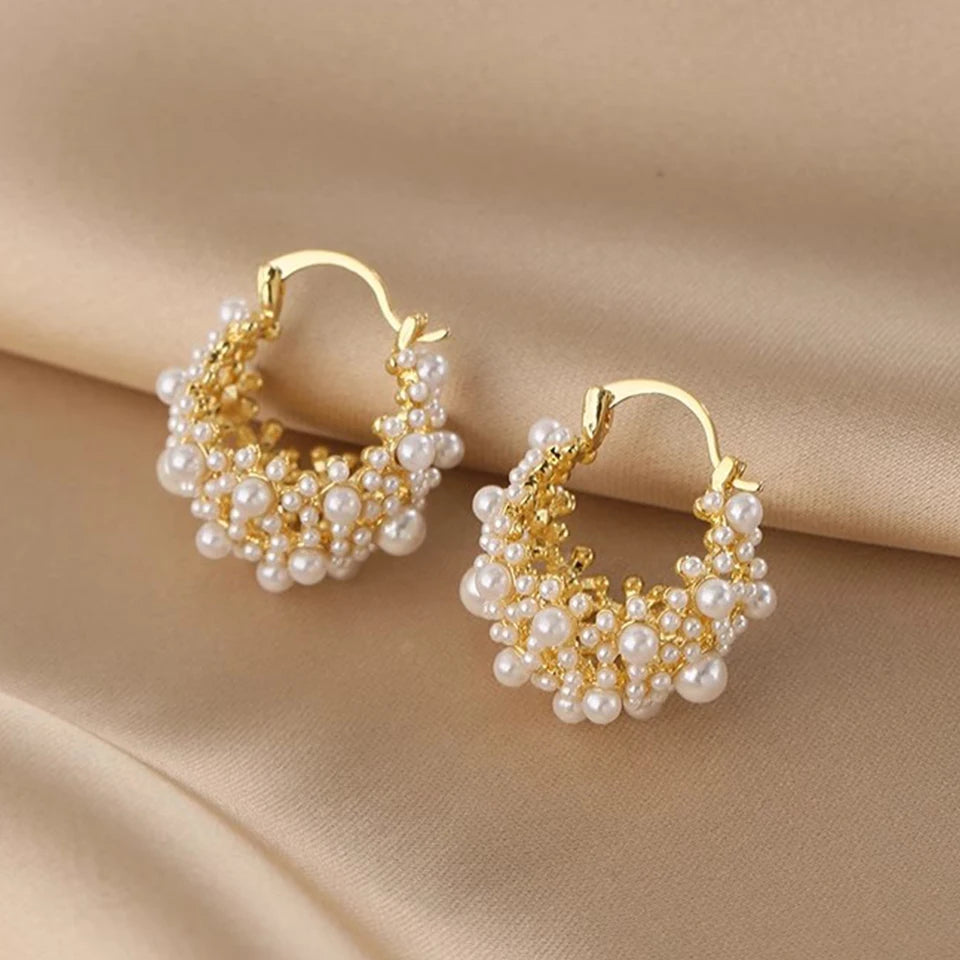 ZAKOL Irregular Metal Pearl Earrings European American Style