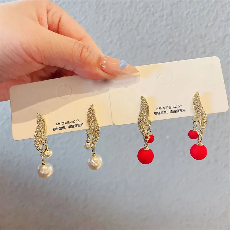 Elegant Imitation Double Pearl Dangle Earrings